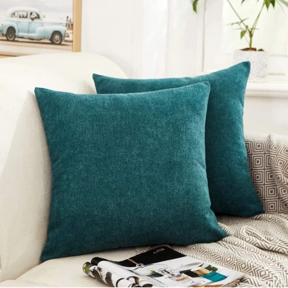 Luxury Home | Chic Peacock Teal Blue Soft Luxe Chenille Throw Pillow Covers